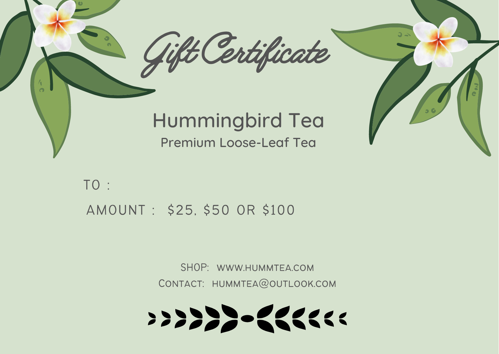 Hummingbird Tea Gift Card